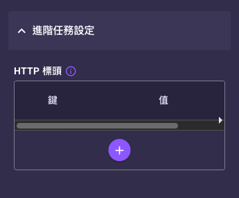 HTTPS API 任務展開「進階任務設定」後的「HTTP 標頭」欄位