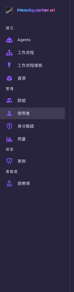 以管理員身分登入後的左側選單，可見「管理」分組及其下的各管理項目