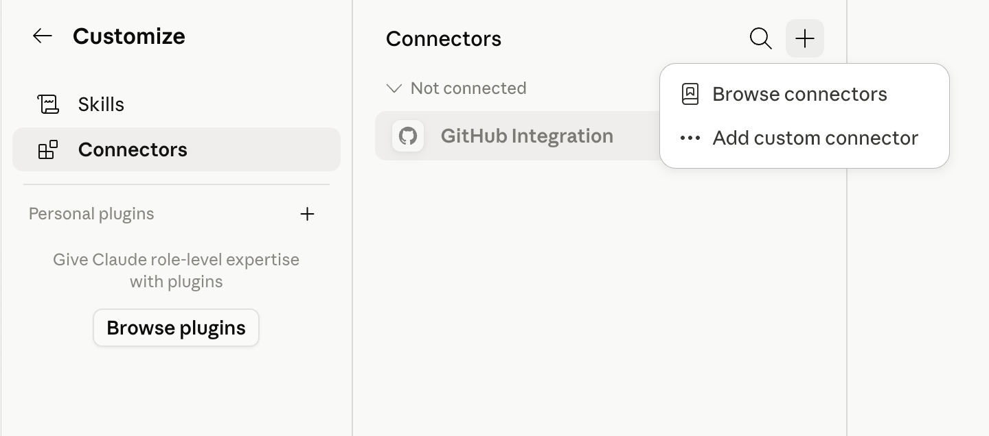 Connectors 頁面——新增自訂 Connector